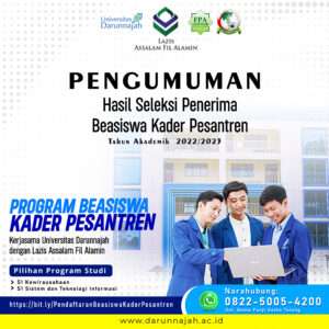 Pengumuman Hasil Seleksi Penerima Beasiswa Kader Pesantren Universitas Darunnajah