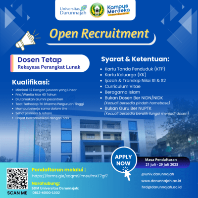 Open Recruitment Dosen Rekayasa Perangkat Lunak (RPL) Universitas Darunnajah Open Recruitment Dosen Rekayasa Perangkat Lunak (RPL) Universitas Darunnajah