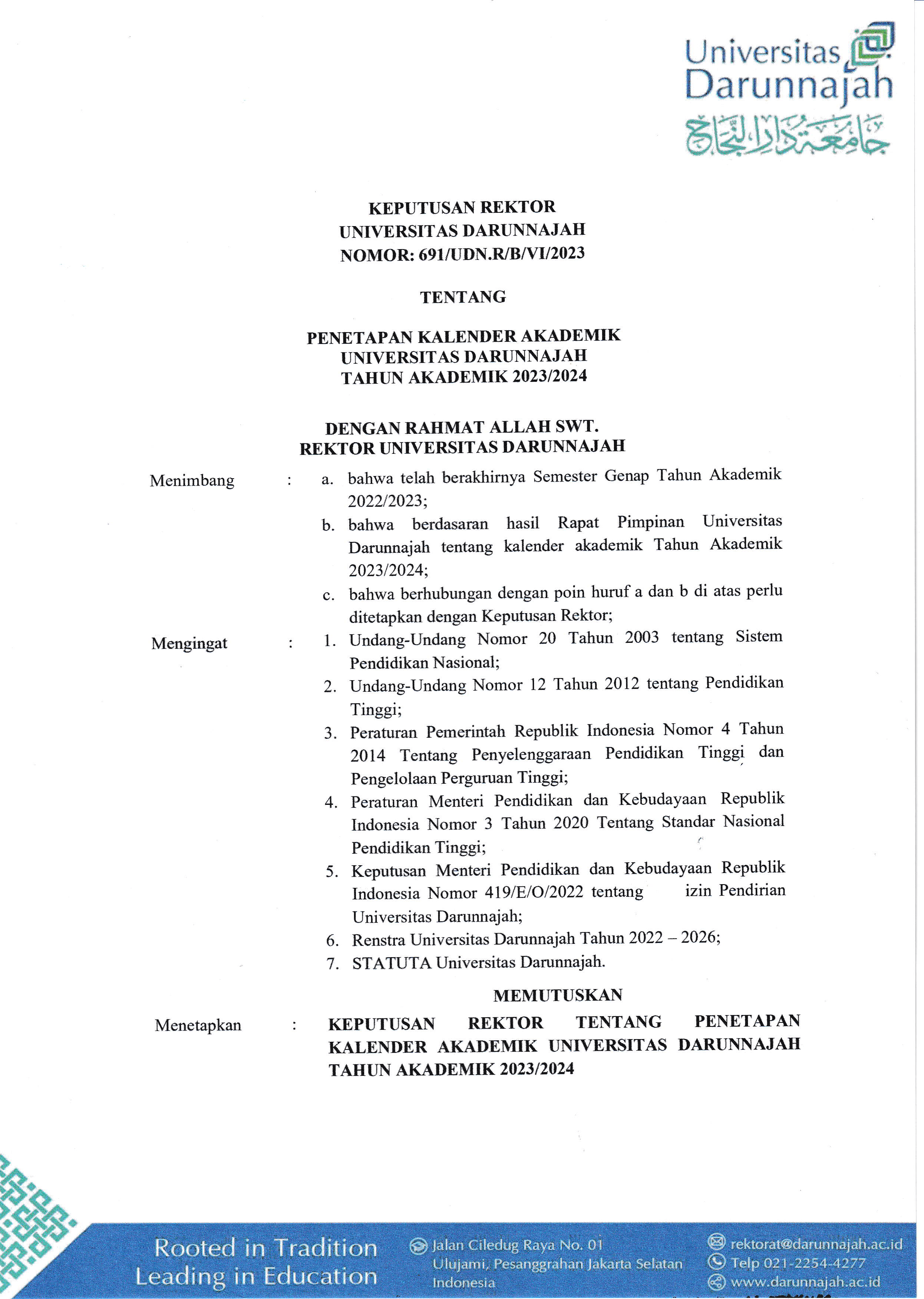 Kalender Akademik 2023-2024 Universitas Darunnajah
