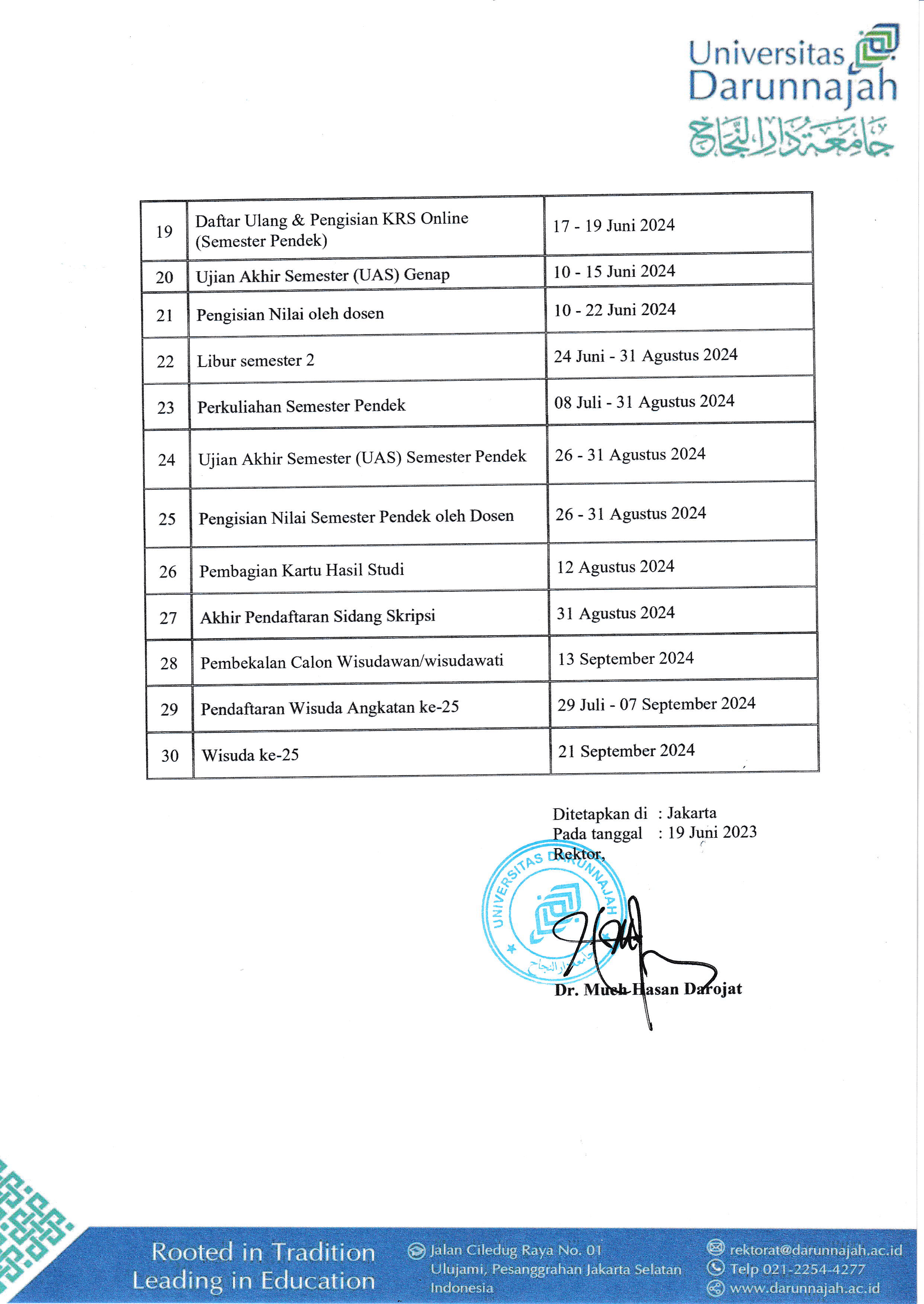 Kalender Akademik Universitas Darunnajah 2023/2024