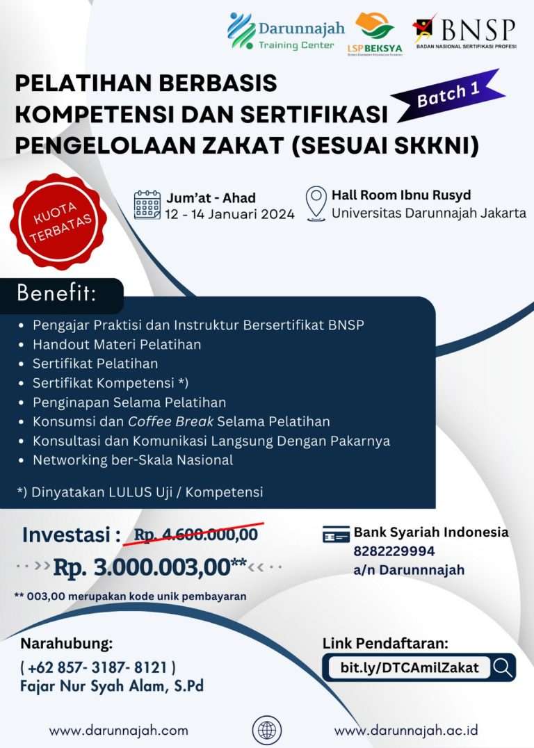 Pelatihan Berbasis Kompetensi & Sertifikasi Pengelolaan Zakat (Sesuai SKKNI)