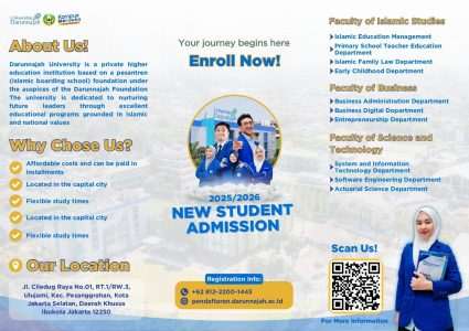 Penerimaan Mahasiswa Baru Universitas Darunnajah 2024/2025 Ditutup, Pendaftaran Tahun Ajaran 2025/2026 Dibuka Hingga September! 1 Penerimaan Mahasiswa Baru Universitas Darunnajah 2024/2025 Ditutup, Pendaftaran Tahun Ajaran 2025/2026 Dibuka Hingga September!