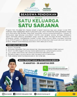 BAZNAS Siak dan Universitas Darunnajah Luncurkan Beasiswa “Satu Keluarga Satu Sarjana” BAZNAS Siak dan Universitas Darunnajah Luncurkan Beasiswa “Satu Keluarga Satu Sarjana”