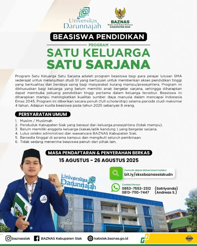 BAZNAS Siak dan Universitas Darunnajah Luncurkan Beasiswa “Satu Keluarga Satu Sarjana”