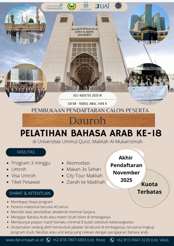 Tingkatkan Kompetensi Bahasa Arab, Universitas Darunnajah Hadirkan Program Dauroh Bahasa Arab ke-18 di Makkah Al-Mukarromah 16 Tingkatkan Kompetensi Bahasa Arab, Universitas Darunnajah Hadirkan Program Dauroh Bahasa Arab ke-18 di Makkah Al-Mukarromah