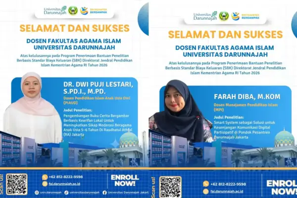 Dua Dosen Fakultas Agama Islam Universitas Darunnajah Lulus Program Bantuan Penelitian Berbasis SBK Kementerian Agama RI Tahun 2026 Dua Dosen Fakultas Agama Islam Universitas Darunnajah Lulus Program Bantuan Penelitian Berbasis SBK Kementerian Agama RI Tahun 2026